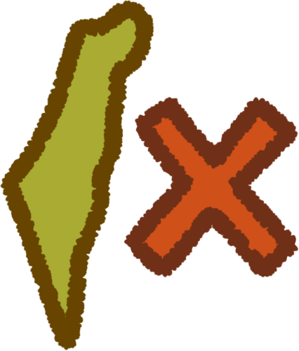 a green shape of the country of israel with a red X next to it